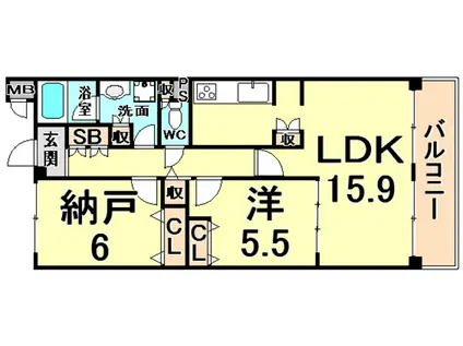 甲子園三番町ハイツ(1SLDK/2階)の間取り写真