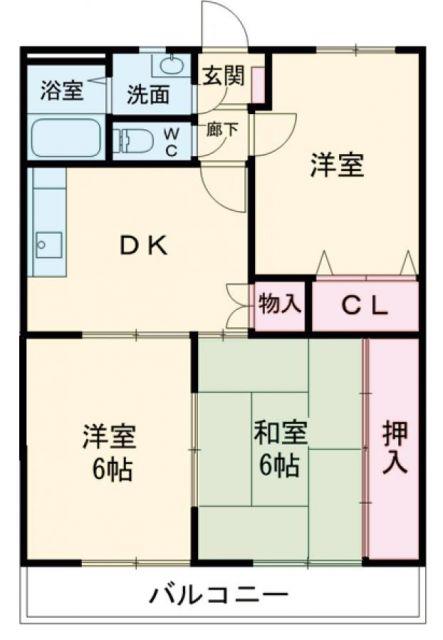 ア・ドリーム緑ヶ丘(3DK/2階)の間取り写真