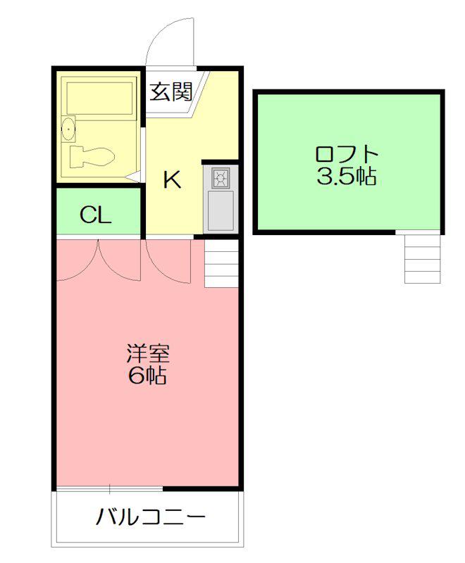 アスール(1K/2階)の間取り写真