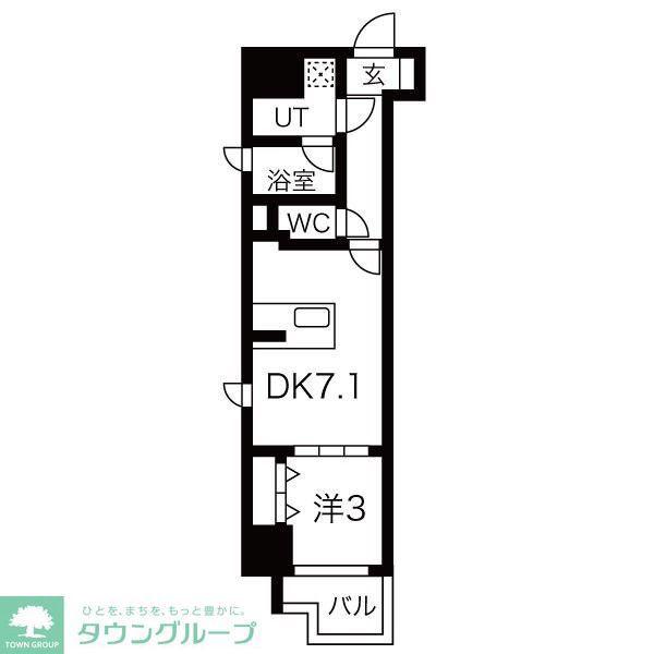 シーズンフラッツ錦糸町ウエスト(1DK/4階)の間取り写真