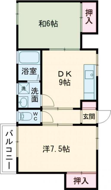ハイツ西尾(2DK/1階)の間取り写真