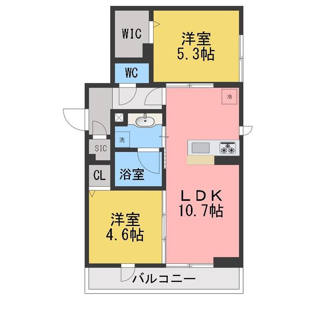 イヴレーア橋本(2LDK/2階)の間取り写真
