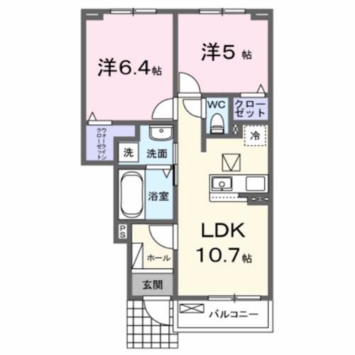 アゼリアII(2LDK/1階)の間取り写真