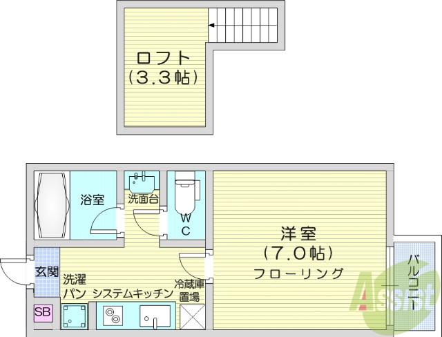 アスコット原町4丁目(1K/1階)の間取り写真