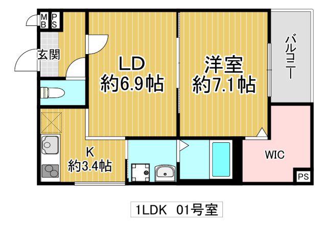 JTガーデン徳庵(1LDK/1階)の間取り写真