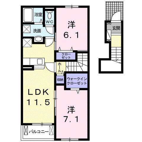 リアン レーヴI(2LDK/2階)の間取り写真