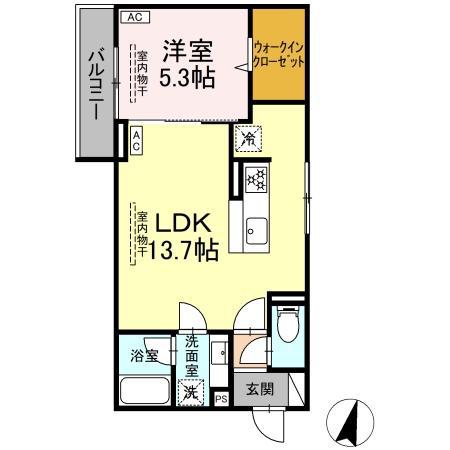 ドムスクレスト湘南台(1LDK/3階)の間取り写真