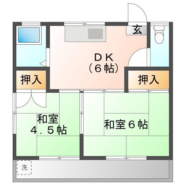 ハイツ中町(2DK/1階)の間取り写真