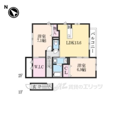 エルメゾン ブラン(2LDK/2階)の間取り写真