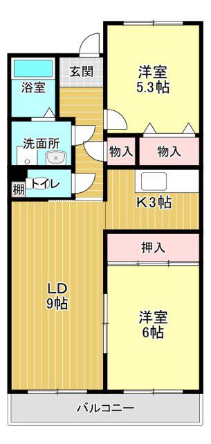北川原ロビスト(2LDK/2階)の間取り写真