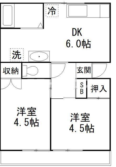 シャトーナカノ(2DK/1階)の間取り写真