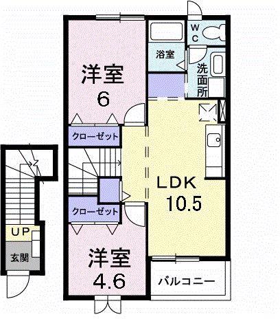 ウォーターフィールド D(2LDK/2階)の間取り写真
