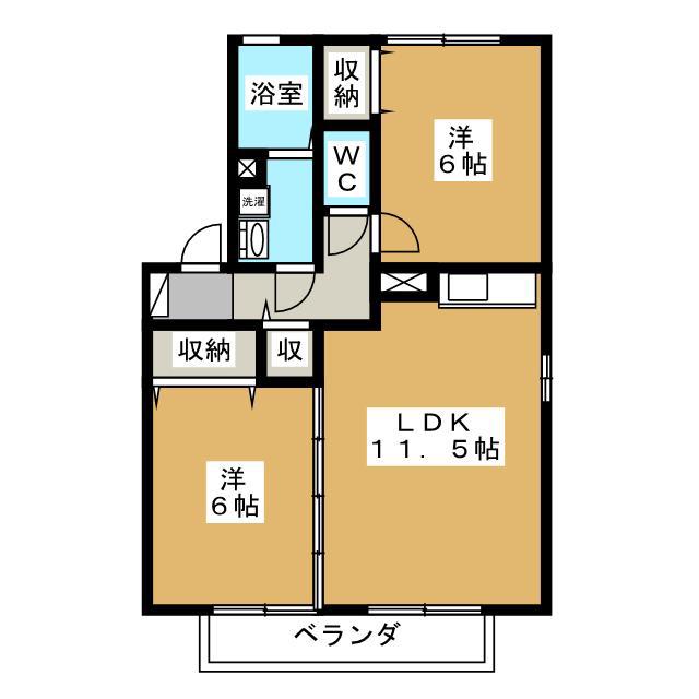 ラフィネス高田B棟(2LDK/2階)の間取り写真