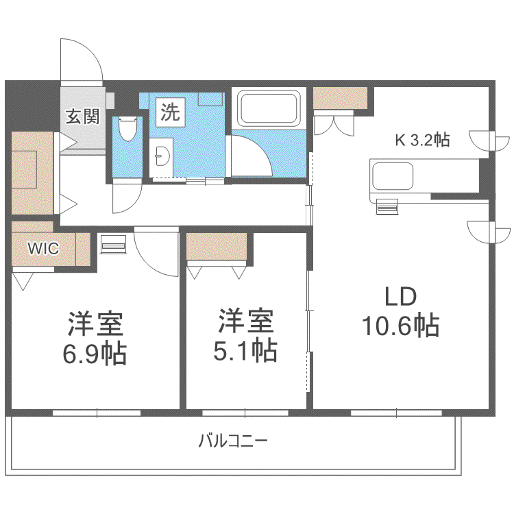 ジュノール千歳真々地(2LDK/2階)の間取り写真
