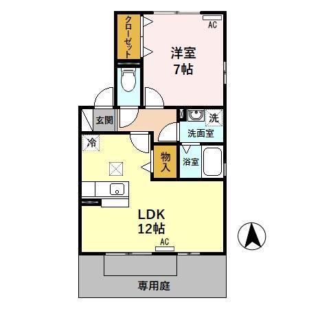 フェリーチェC(1LDK/1階)の間取り写真