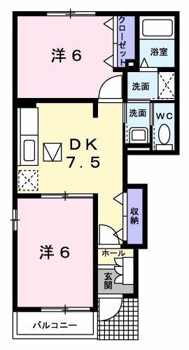 リヴィエールII A(2DK/1階)の間取り写真