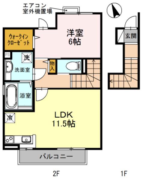 グランペール(1LDK/2階)の間取り写真
