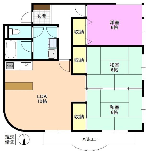 マンションモトマチ(3LDK/2階)の間取り写真