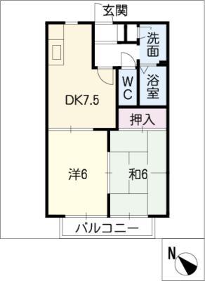 プレジオ宝町(2DK/1階)の間取り写真