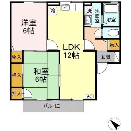ポサーダ中尾C棟(2LDK/2階)の間取り写真