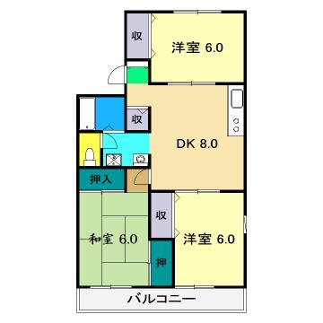パークサイドアサヒ(3DK/1階)の間取り写真