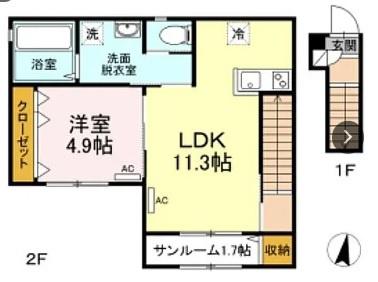 SOLEIL 西棟(1LDK/2階)の間取り写真