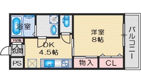 シティライフ上本町(1DK/1階)の間取り写真