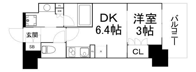 ザ・パークハビオ谷町六丁目テラス(1DK/10階)の間取り写真