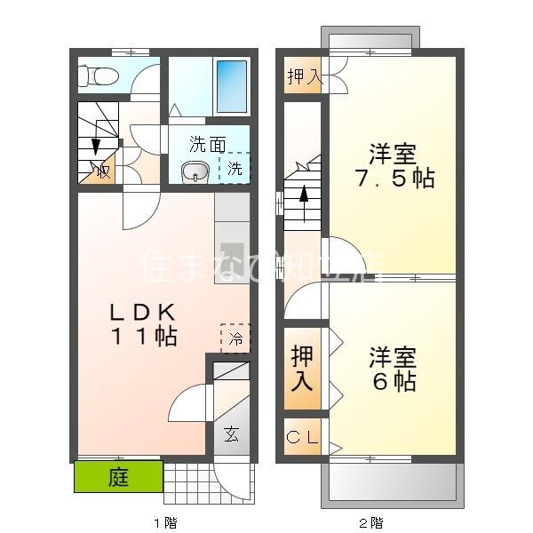 BELLE DEMEURE神明II(2LDK/1階)の間取り写真