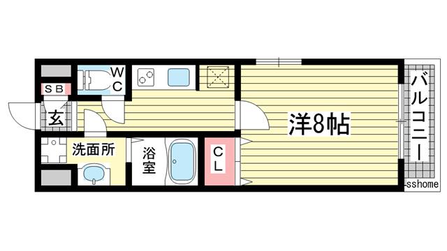 CLAIR摩耶(1K/2階)の間取り写真
