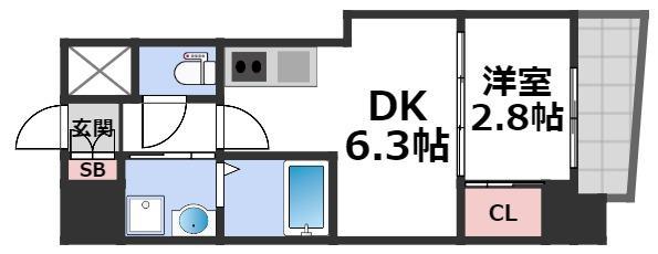 セレニテ夕陽丘EST(1DK/5階)の間取り写真
