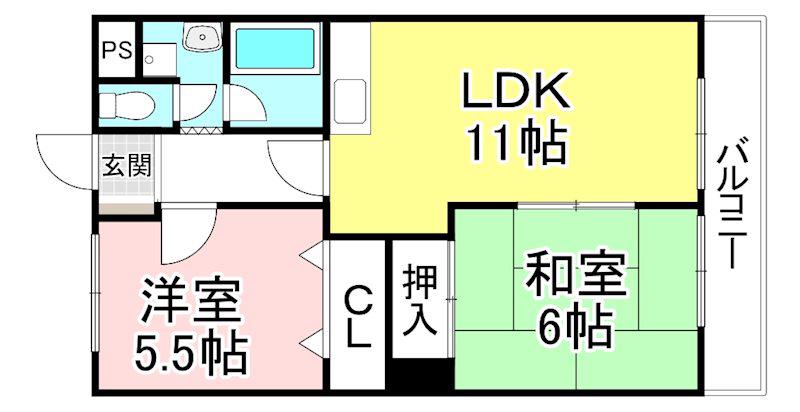 シャトーアルバ(2LDK/5階)の間取り写真