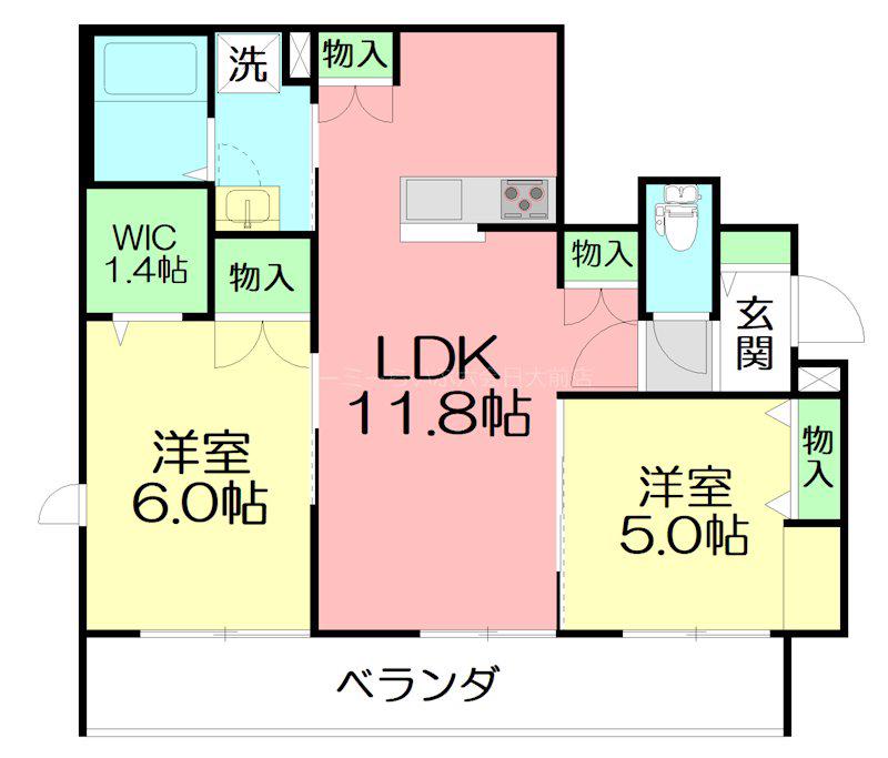 ノーブルグリシーヌ(2LDK/3階)の間取り写真