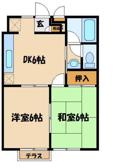 ウィング・テン(2DK/2階)の間取り写真