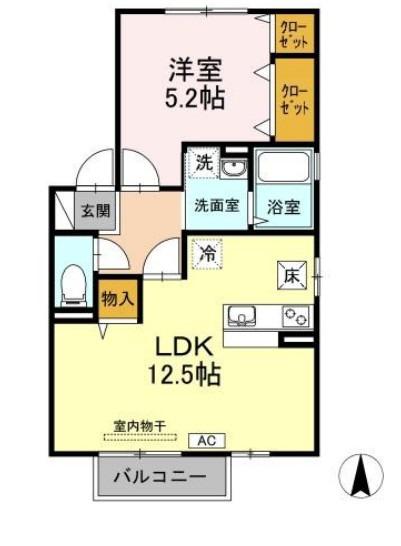 アセーボ(1LDK/1階)の間取り写真