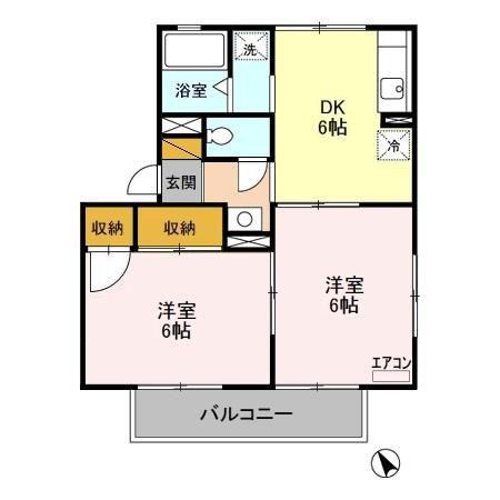 ハイランド C(2DK/1階)の間取り写真