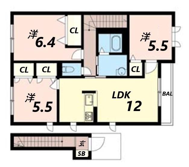 アゼリア宮上 C棟(3LDK/2階)の間取り写真