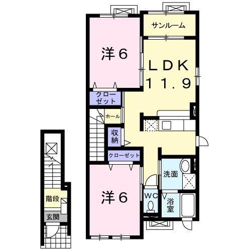 ロザージュ(2LDK/2階)の間取り写真