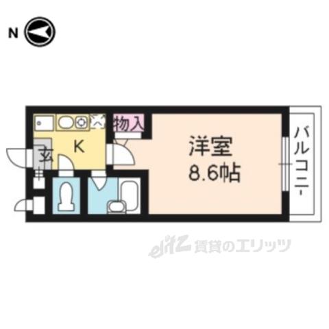 ウォーマス北出(1K/2階)の間取り写真