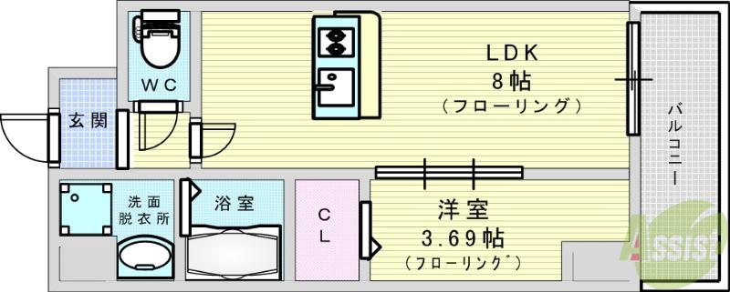 GRAN PASEO 江坂(1LDK/4階)の間取り写真