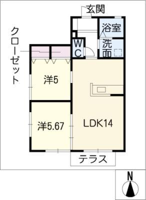 LUSSO乗鞍公園(2LDK/1階)の間取り写真