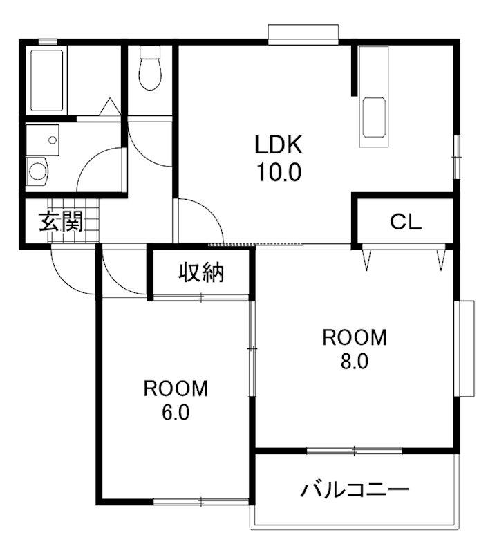 クレストハウス(2LDK/1階)の間取り写真