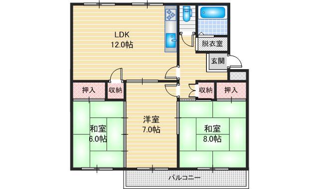 茨木郡山BAー二七棟(3LDK/1階)の間取り写真