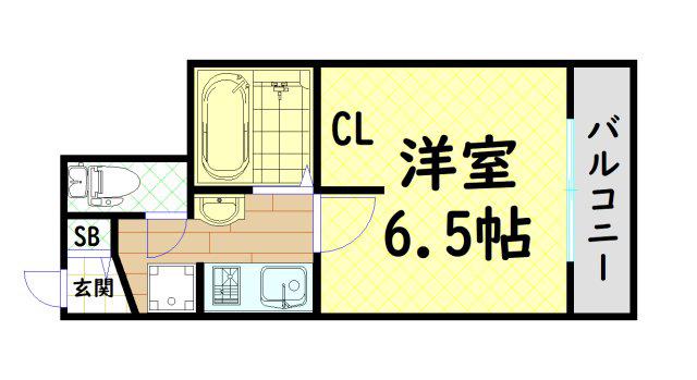 LAKIAMAISON難波南(1K/6階)の間取り写真