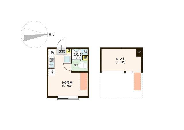 千住関屋町B(ワンルーム/1階)の間取り写真