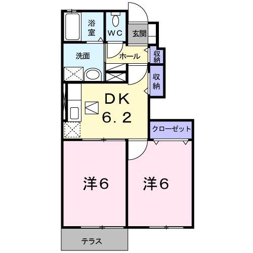 エスペランサK&RK(2DK/1階)の間取り写真
