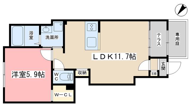 京都市山科区椥辻アパート(1LDK/1階)の間取り写真