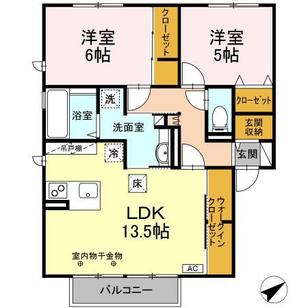 イーストヒルズ高松B(2LDK/1階)の間取り写真