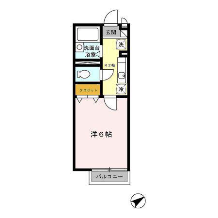 ヴィラロッソ(1K/2階)の間取り写真