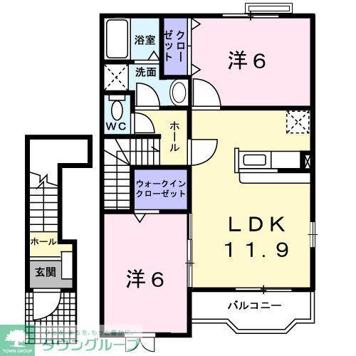 アバンツァート 富里 III(2LDK/2階)の間取り写真